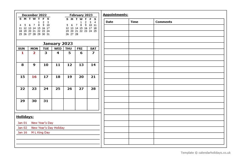 2023  MONTHLY APPOINTMENT CALENDAR
