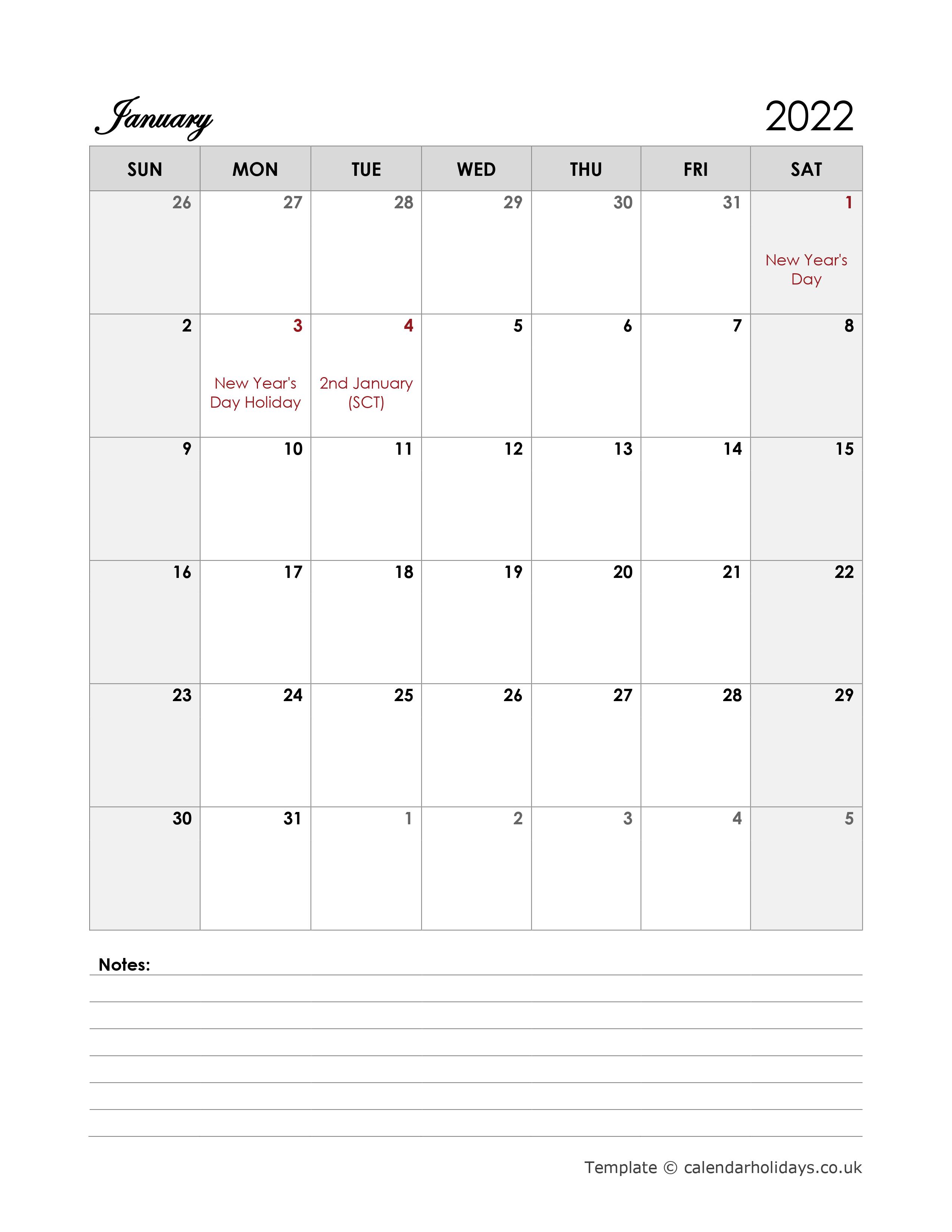 2022 monthly template calendarholidays co uk