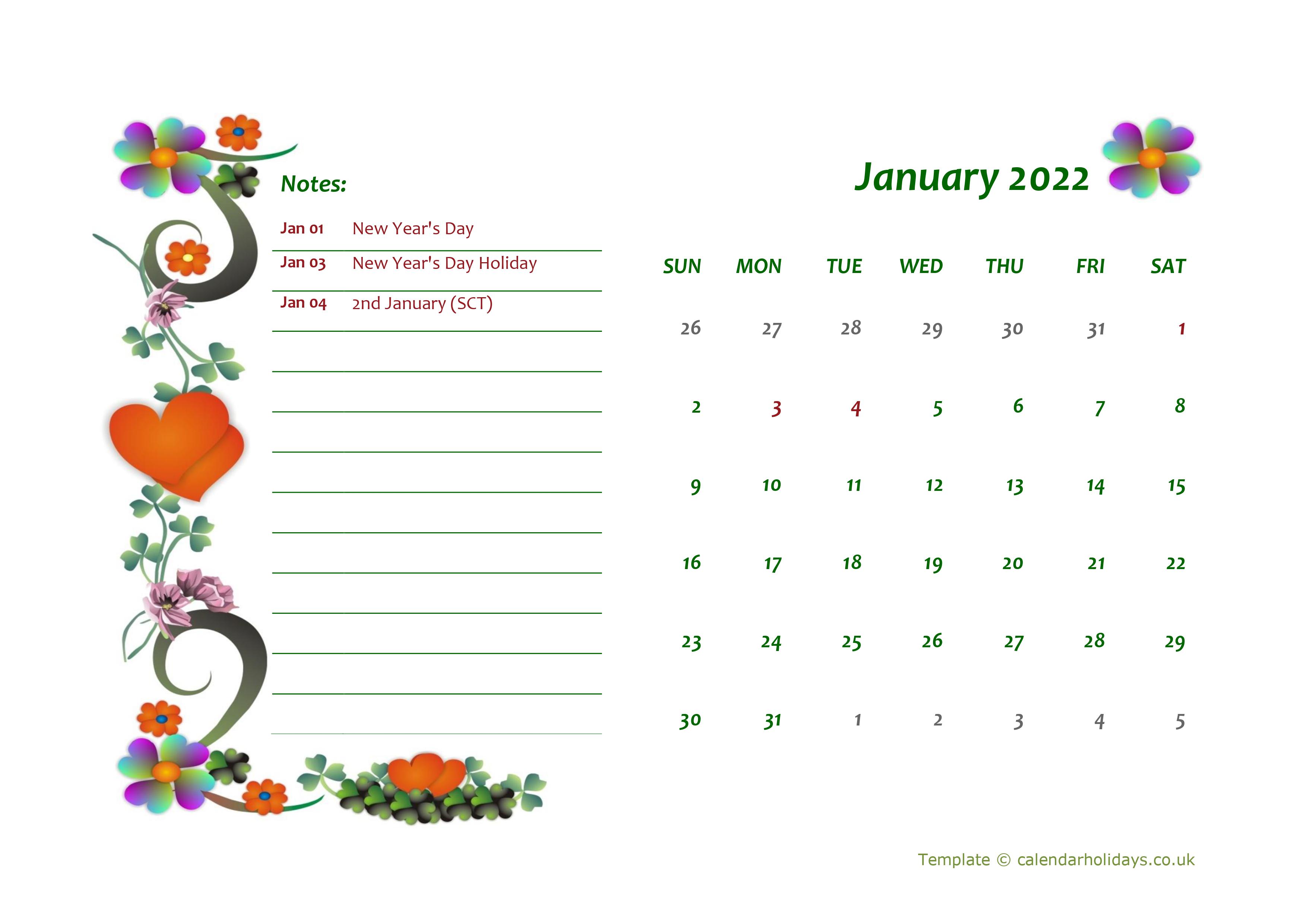 Free Printable Monthly Calendar 2022 With Holidays 2022 Monthly Template - Calendarholidays.co.uk